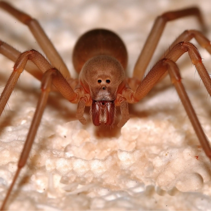 Brown recluse spider shown in great detail up-close.