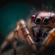Close up of a colorful spider ready to bite