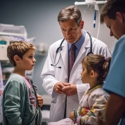 Doctor discussing Juvenile Diabetes with child.