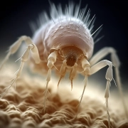 A dust mite under a microscope shown in great detail