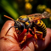 Giant hornet on hand bigger than a finger